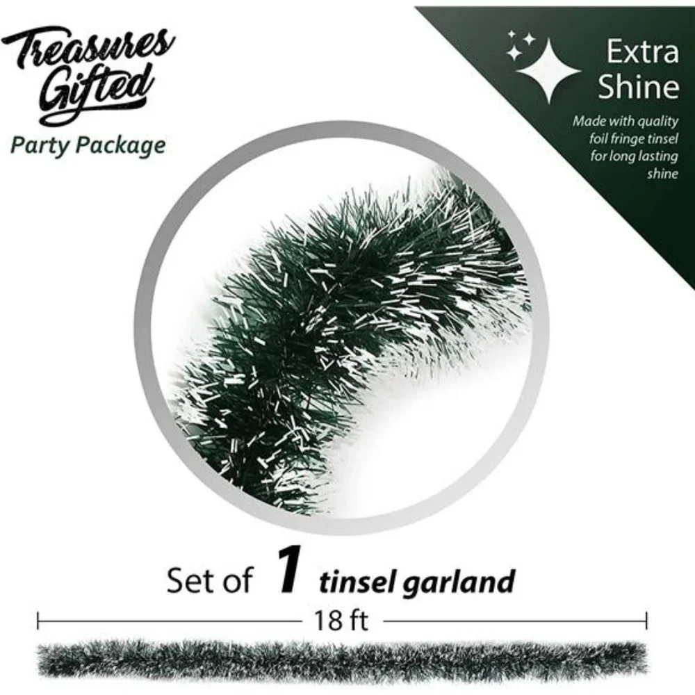Christmas Tree Pine Green Frost Tip Tinsel Garland Snowy Metallic Streamers